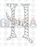 Black outline letter h with dotted pattern from halloween font alphabet featuring a-62 node design