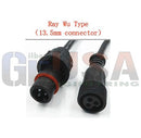 Black ray wu type 13.5mm pigtails with red o-ring and threaded locking featuring durable plastic housing for gilbert engineering pin waterproof connector