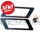 Black plastic license plate frame with matching black screws from mattos designs enclosure build accessories set