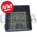 Black md1500 weather resistant enclosure showing transparent inner surface with small cylindrical ports for outdoor use