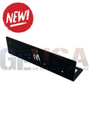 Black metal license plate bracket with silver m logo for modular pole wall mount storing mega tree pole
