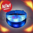 Blue glowing led wristband with flexible silicone band and adjustable buckle from phoenix ray bracelets starter set