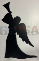 Black metal angel with horn silhouette and wings laser cut for wall mounting by gilbert engineering usa