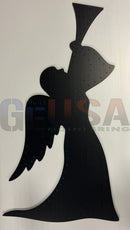 Black metal angel silhouette holding a trumpet laser cut by gilbert engineering usa for xlights model download