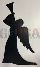 Black metal angel wall art with trumpet and riveted laser cut details by gilbert engineering usa perfect for xlights model download