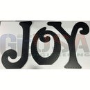 Black metal laser cut joy mini lights sign with brushed finish and dotted edges by gilbert engineering usa