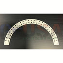 White arched metal bracket with evenly spaced circular holes along curved edge for arches 2ft by gilbert engineering usa