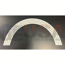White arched pegboard panel with evenly spaced perforations ideal for gilbert engineering usa single mini lights and double mini lights