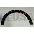 Black arched metal rack with evenly spaced circular holes along curved edge from gilbert engineering usa arches 2ft