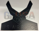 Black metal air force sign with wiring diagram by gilbert engineering usa showing back side details