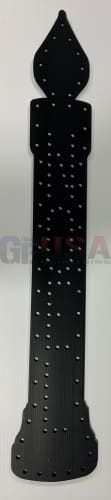 Black candle shaped cribbage board with laser cut perforated dotted pattern by gilbert engineering usa