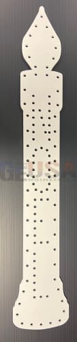 White candle shaped pegboard with evenly spaced holes laser cut by gilbert engineering usa for decorative use