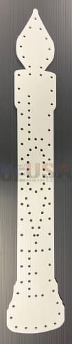 White perforated candle shaped craft piece from gilbert engineering usa featuring laser cut love design