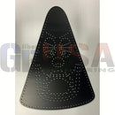 Black triangular metal plaque candy corn with laser cut cat face by gilbert engineering usa