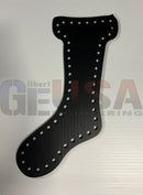Black plastic christmas stocking template with laser cut holes for mini lights by gilbert engineering usa