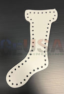 White leather christmas stocking last with evenly spaced holes for mini lights by gilbert engineering usa laser cut design