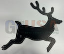 Black reindeer & rudolph wall art with matte finish and white stitching by gilbert engineering usa motion left