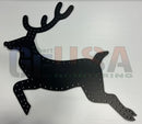 Black metal reindeer & rudolph silhouette with sleek minimalist design and evenly spaced perforations by gilbert engineering usa motion left
