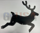 Black metal reindeer craft kit with white stitching lines and numbered holes for assembly from reindeer & rudolph by gilbert engineering usa motion left
