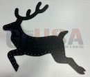 Black metal reindeer wall art with minimalist design and perforations in reindeer & rudolph by gilbert engineering usa motion left
