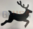 Black metal reindeer & rudolph silhouette with matte finish and perforations by gilbert engineering usa motion left