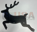 Black deer-shaped reindeer and rudolph craft template with stitched outline and brushed texture by gilbert engineering usa motion left