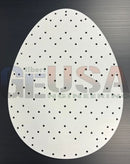 White egg shaped laser cut pegboard with evenly spaced black holes by gilbert engineering for easter eggs decor