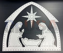 White metal twinkly corotivity scene nativity cutout with star above manger by gilbert engineering