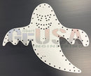 White ghost-shaped coro ghost jr laser cut pegboard with evenly spaced holes for crafting by gilbert engineering usa