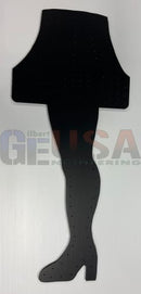Black pegboard leg and high-heeled shoe shaped coro leg lamp by gilbert engineering usa with laser cut design