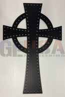 Black metal celtic cross wall art with rivet detailing from coro crosses perfect as an easter cross or boxed cross decor