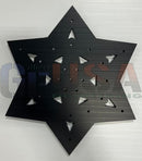 Black star-shaped metal panel with brushed finish and laser cut triangular cutouts by gilbert engineering usa flake a 12-25
