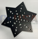 Black star-shaped metal panel with laser cut triangular and circular textured patterns by gilbert engineering usa flake a 12-25