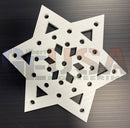 White star-shaped metal trivet with geometric cutouts from gilbert engineering usa laser cut design flake b 12-25