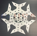 A white six-pointed star metal cutout with geometric holes from gilbert engineering usa laser cut flake c 18-50