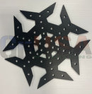 Black metal star-shaped decorative panel flake c 18-50 with brushed finish and circular cutouts by gilbert engineering usa laser cut