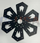 Black six-pointed star-shaped metal plate with mounting holes from flake b 18-50 by gilbert engineering usa laser cut