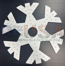 Flake c white metallic snowflake pegboard from gilbert engineering usa laser cut with central hole and mini lights slots