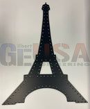 Black metal eiffel tower wall art with rivet detailing by gilbert engineering laser cut for stylish decor