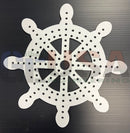 Flake e white wooden ships wheel coaster with laser cut rounded spokes by gilbert engineering usa with mini lights