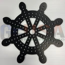 Flake e black metal ship wheel wall decor with textured ribbed surface and triangular cutouts by gilbert engineering usa laser cut with mini lights