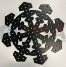 Flake f black metal snowflake pegboard with matte finish and laser cut holes by gilbert engineering usa for mini lights