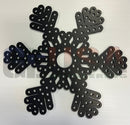 Flake j black snowflake laser cut metal connector plate with central hole and perforated arms by gilbert engineering usa for mini lights