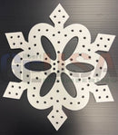 A sleek white metal snowflake with laser cut patterns and a brushed finish by gilbert engineering usa for mini lights