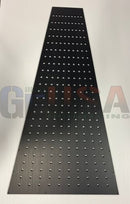 Black metal flat tree panels with laser cut circular holes and a sleek brushed finish by gilbert engineering usa