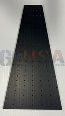 Black metal flat tree panels with matte finish and evenly spaced circular holes by gilbert engineering usa laser cut