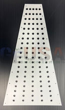Silver aluminum flat tree panels with brushed finish and laser cut circular holes by gilbert engineering usa