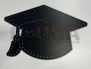 Black graduation cap metal plaque with laser cut perforations by gilbert engineering usa perfect for graduation decor