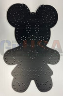 Black metallic laser cut bear-shaped pegboard with textured surface and perforations by gilbert engineering usa ginger mice