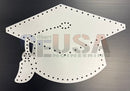 White graduation cap laser cut craft template with perforated holes and tassel detail by gilbert engineering usa